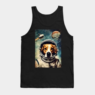 Astronaut Dog in Space Vintage Surreal Collage Art Tank Top